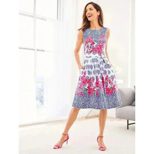 Tablots NWT 16p Mosaic Floral Sateen Fit & Flare Dress Cottagecore MSRP 169.00